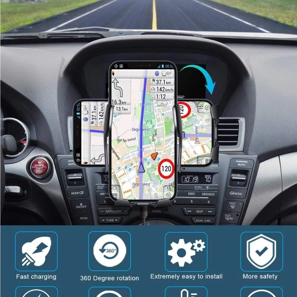 Wireless Car Charger,10W Qi Fast Charging Auto-Clamping Car Phone Mount